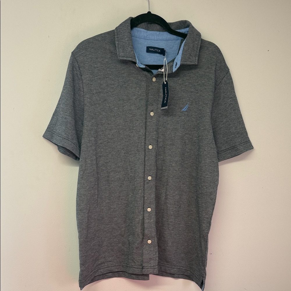 Nautica Men's Polo Shirt in Charcoal and Light Blue